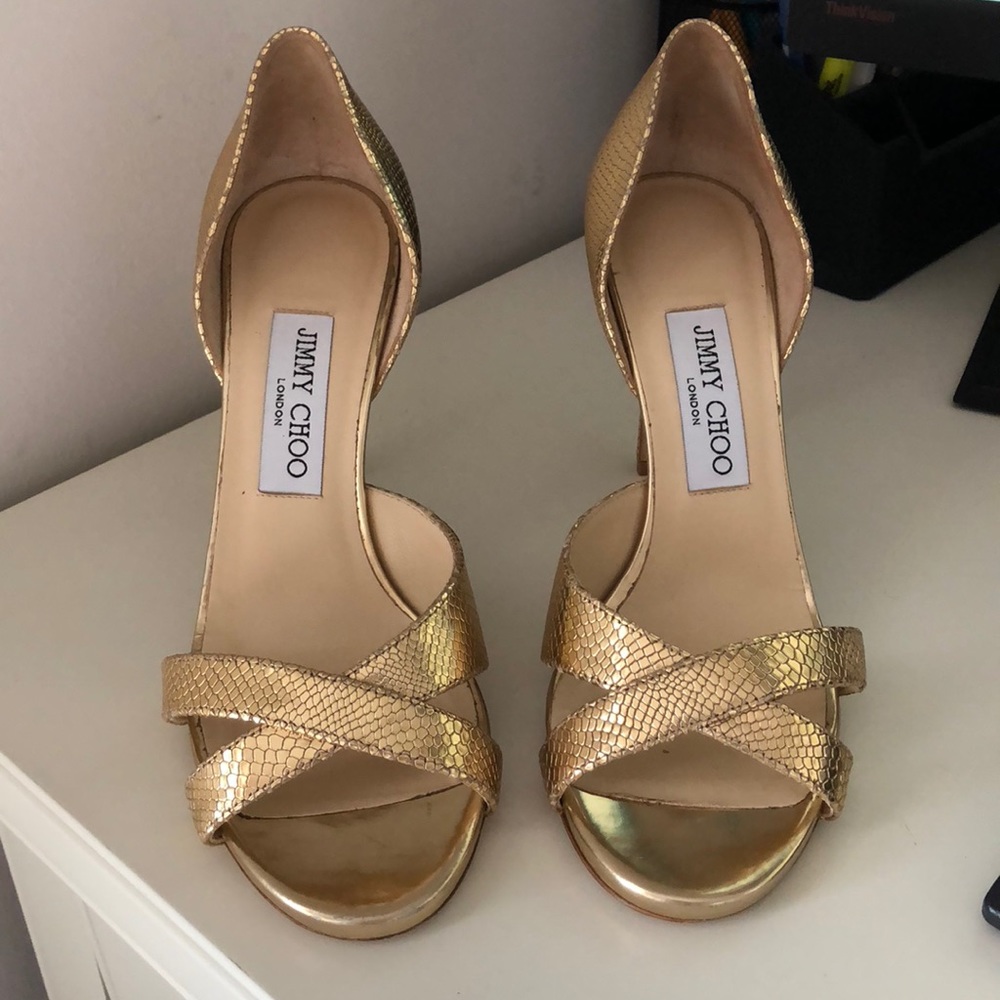 Jimmy Choo Vikra gold sandals size 38.5